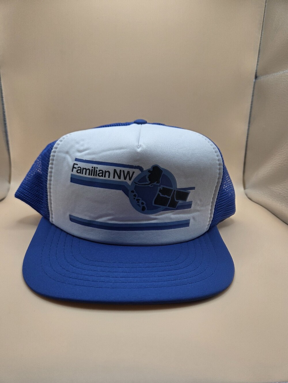 Vintage Familian NW Snapback Trucker Hat Blue White Topac Large 80s 90s